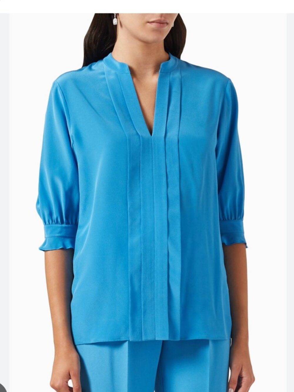 Boss ! Birula pleated silk top in blue (US/6 )